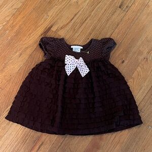 Bonnie Baby Brown Dress with Pink Polka Dot Bow